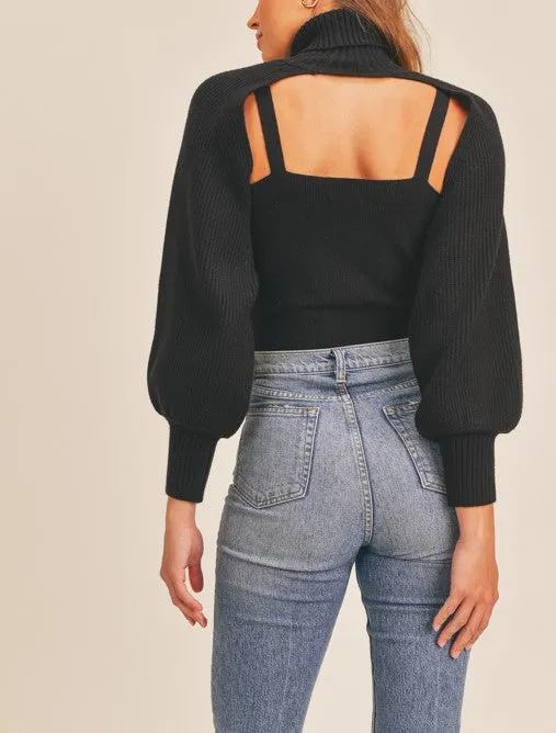 * TURTLENECK SHRUG SWEATER SET BLACK