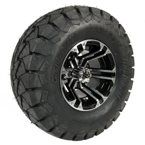 10" Terminator Black/Machined Aluminum Golf Cart Wheels and 22x10-10 GTW Timberwolf DOT All Terrain Off Road Golf Cart Tires Combo - Set of 4