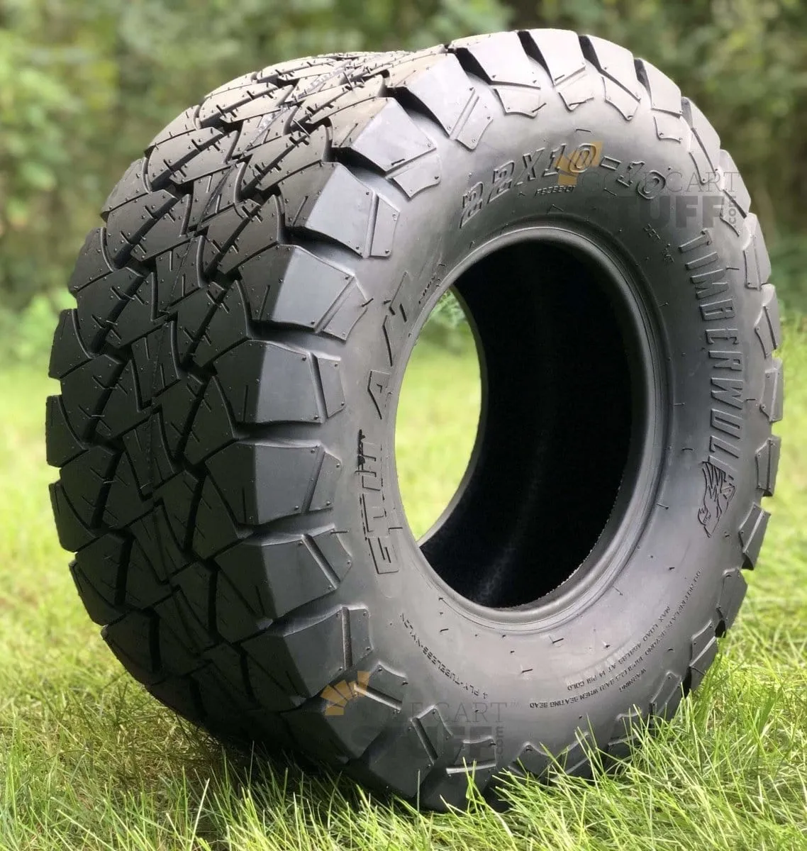 10" Terminator Black/Machined Aluminum Golf Cart Wheels and 22x10-10 GTW Timberwolf DOT All Terrain Off Road Golf Cart Tires Combo - Set of 4