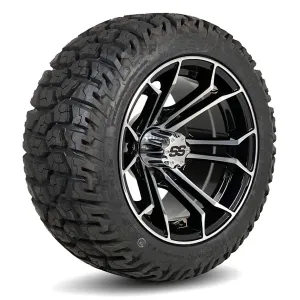 12" Spyder Black/Machined Golf Cart Wheels and All Terrain Tires Combo - Set of 4