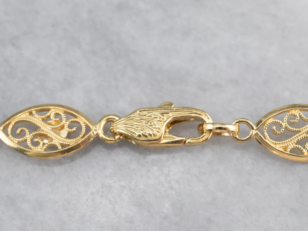 18K Gold Filigree Link Chain Necklace