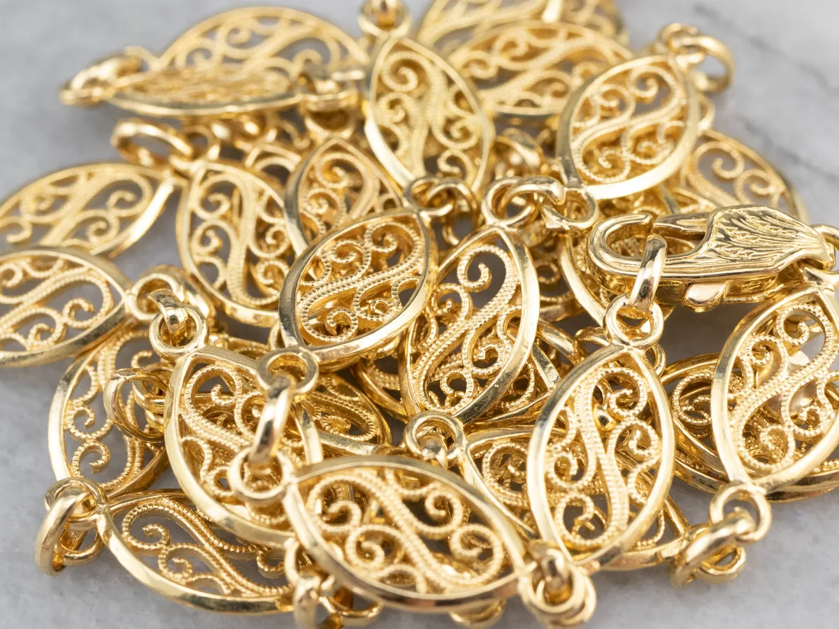 18K Gold Filigree Link Chain Necklace