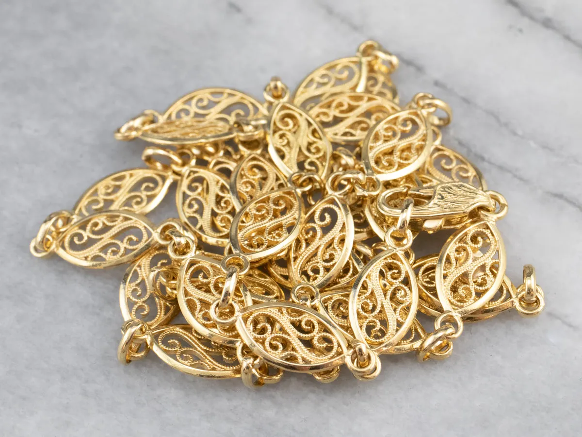 18K Gold Filigree Link Chain Necklace