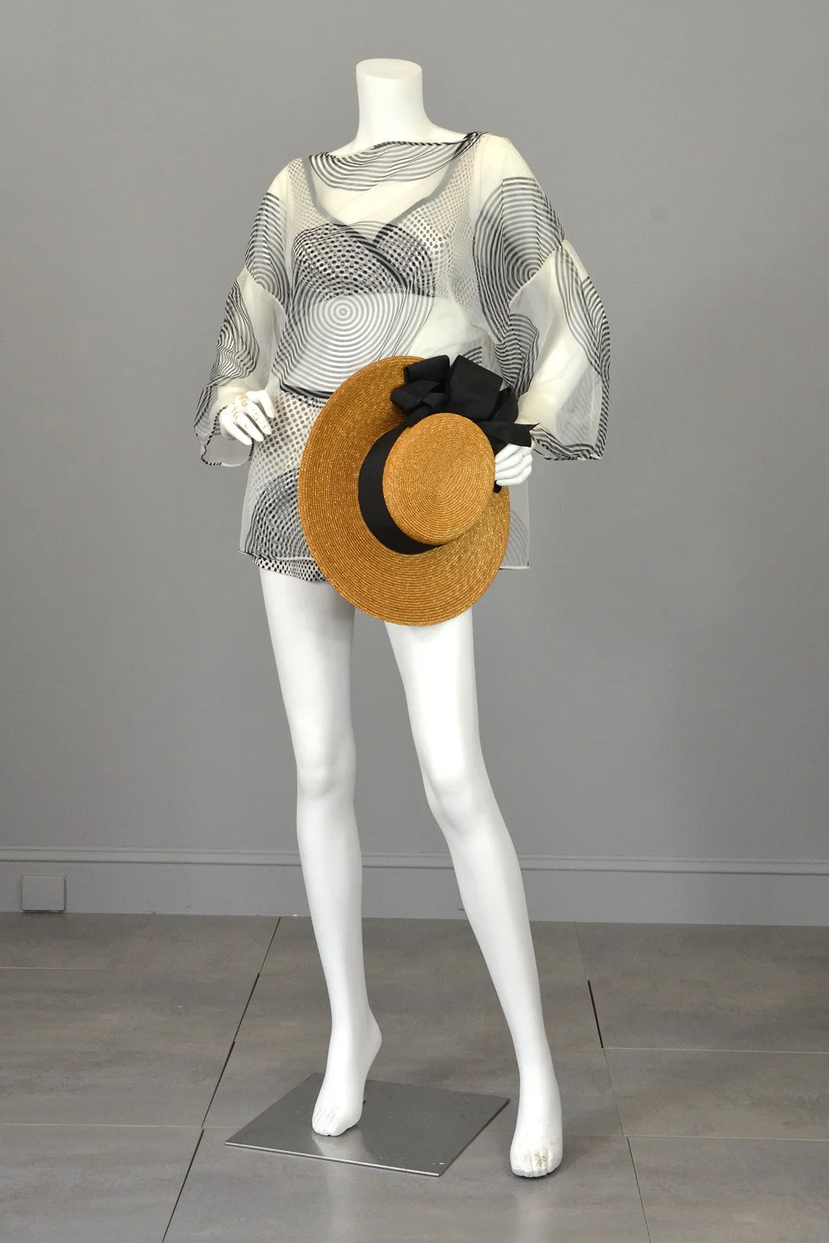 1960s Black White Polka Dot Pinup Swimsuit and matching Bull's Eye Cover-Up by Rose Marie Reid