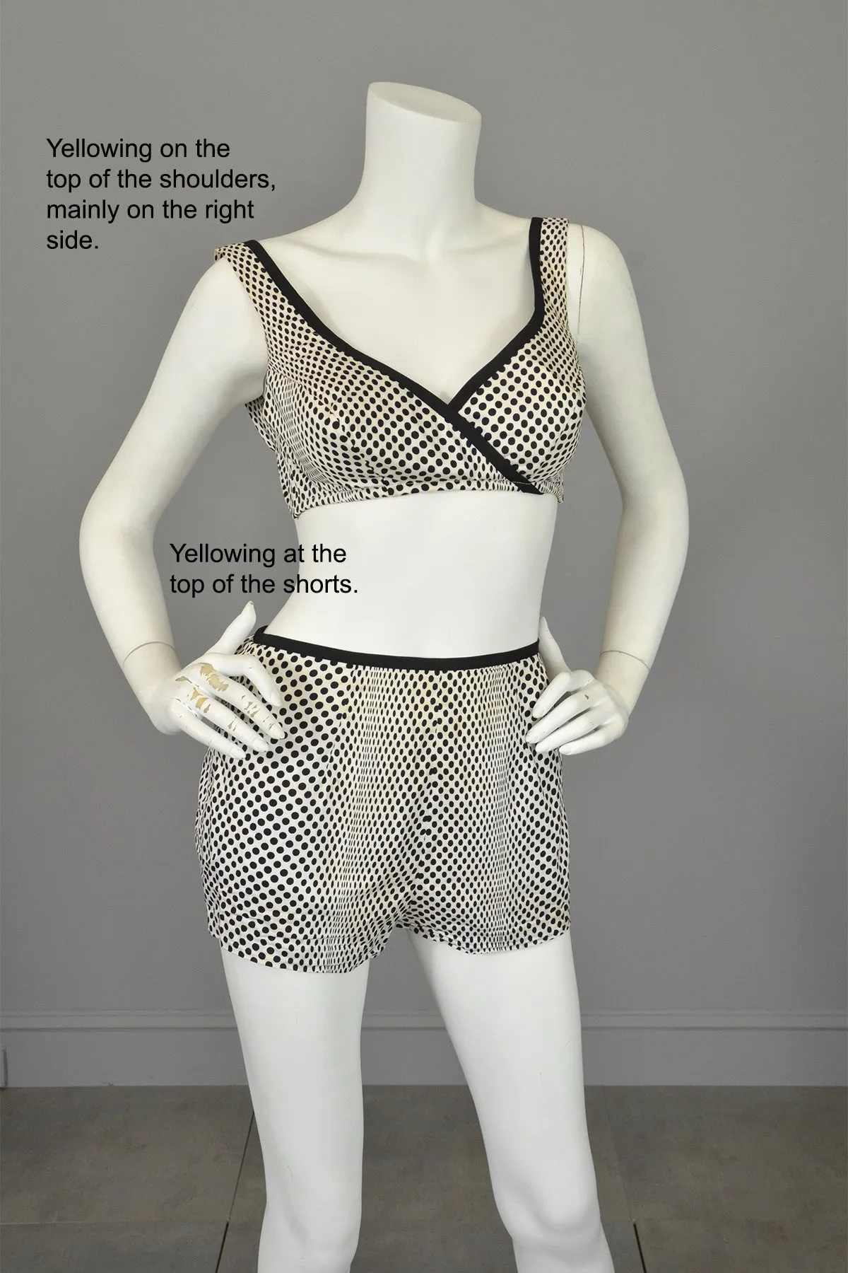 1960s Black White Polka Dot Pinup Swimsuit and matching Bull's Eye Cover-Up by Rose Marie Reid