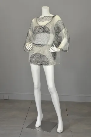 1960s Black White Polka Dot Pinup Swimsuit and matching Bull's Eye Cover-Up by Rose Marie Reid