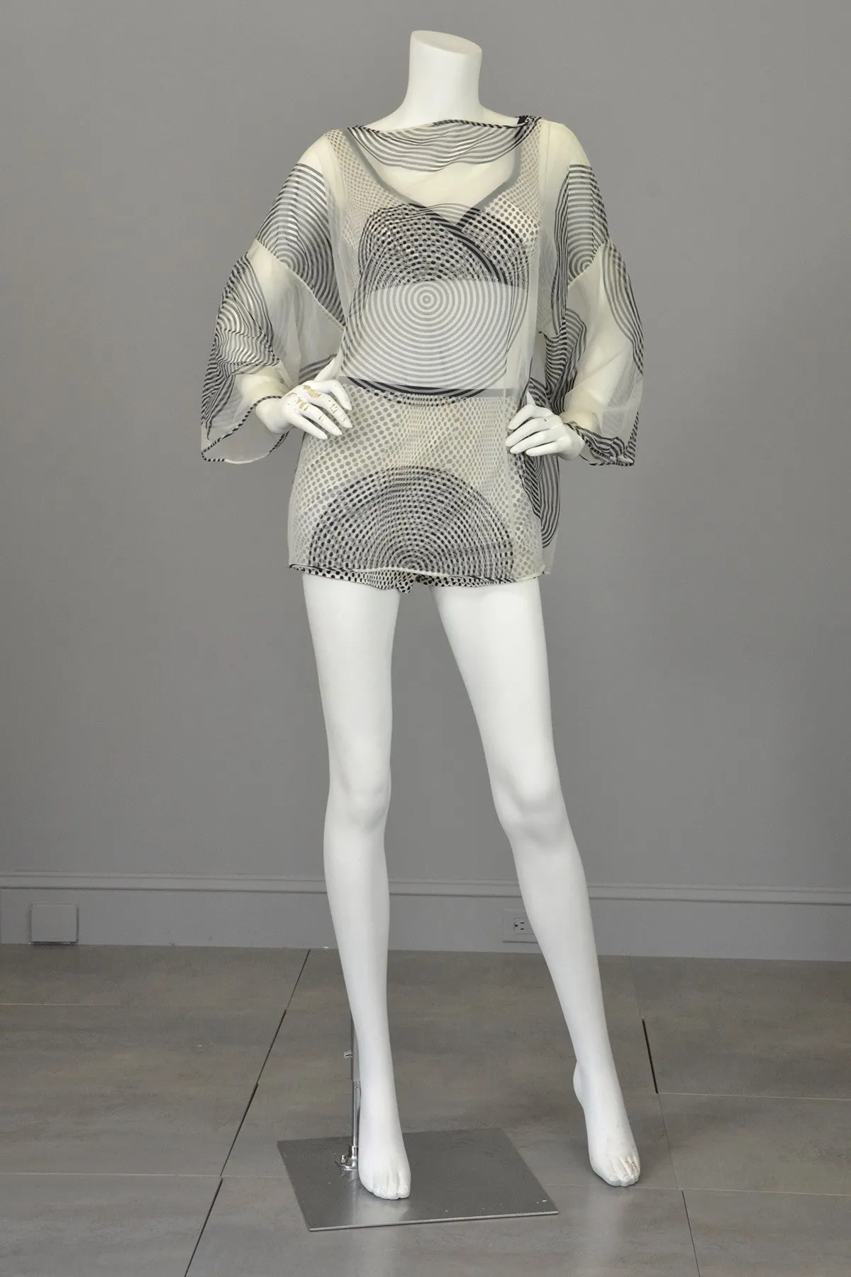 1960s Black White Polka Dot Pinup Swimsuit and matching Bull's Eye Cover-Up by Rose Marie Reid