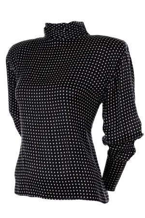 1980s Ungaro Parallele Paris Top Silk Black & White Polka Dot Blouse