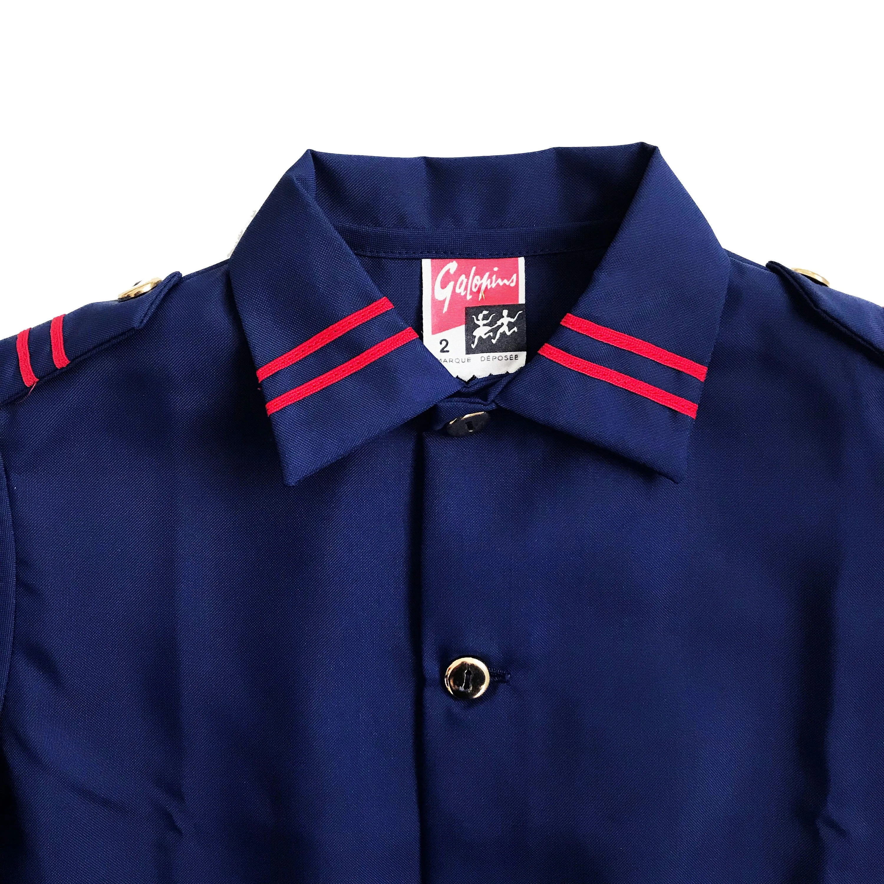 60's Blue School Overall Nylon Blouse French Stock 18-24m