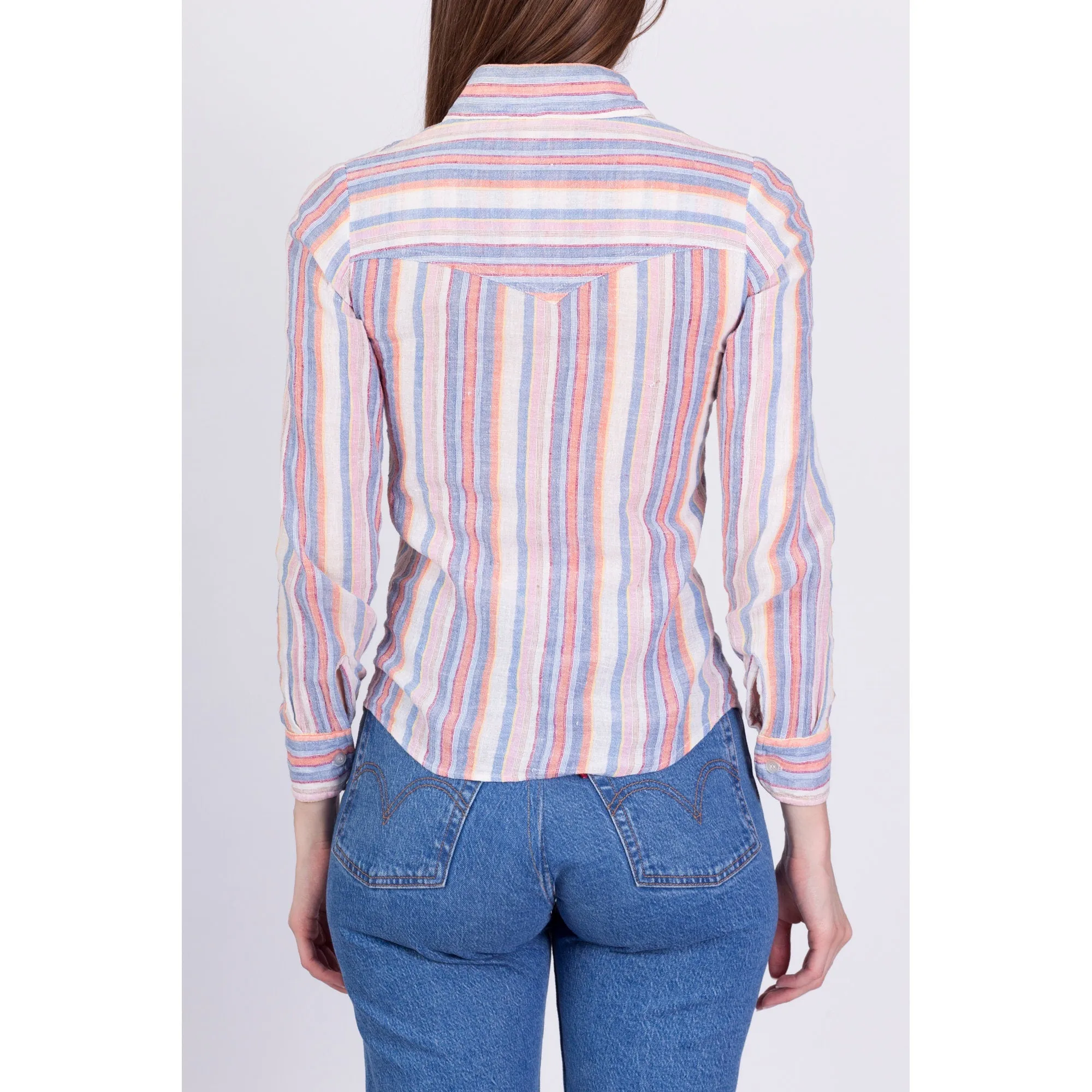 70s Striped Cotton Button Up Shirt - XXS