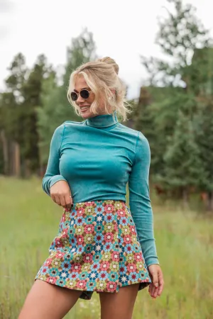 All Night Long Teal Acid Washed Turtleneck Ribbed Top FINAL SALE