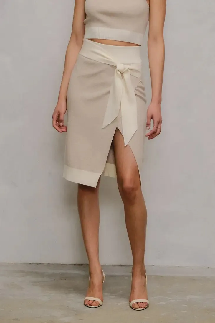 Almond Side Knot Overlap Skirt