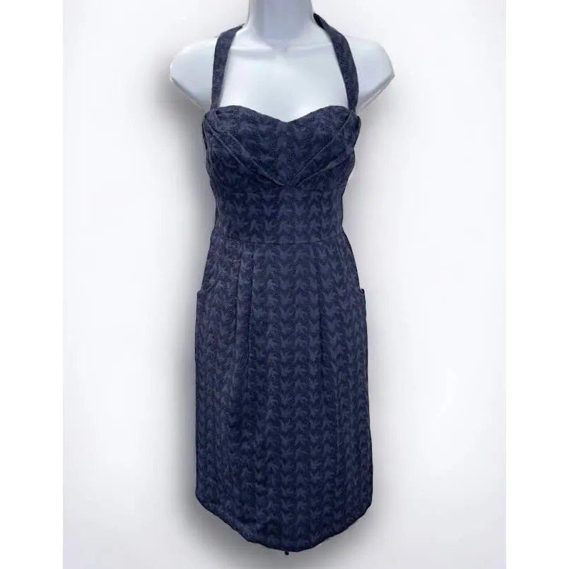 Anthropologie Girls From Savoy Pinup 50’s Style Eyelet Dress Size 6 Navy