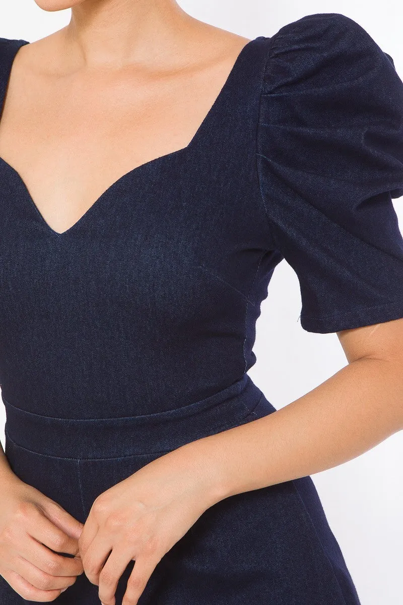 Aria Denim Ruffle Sleeve Romper