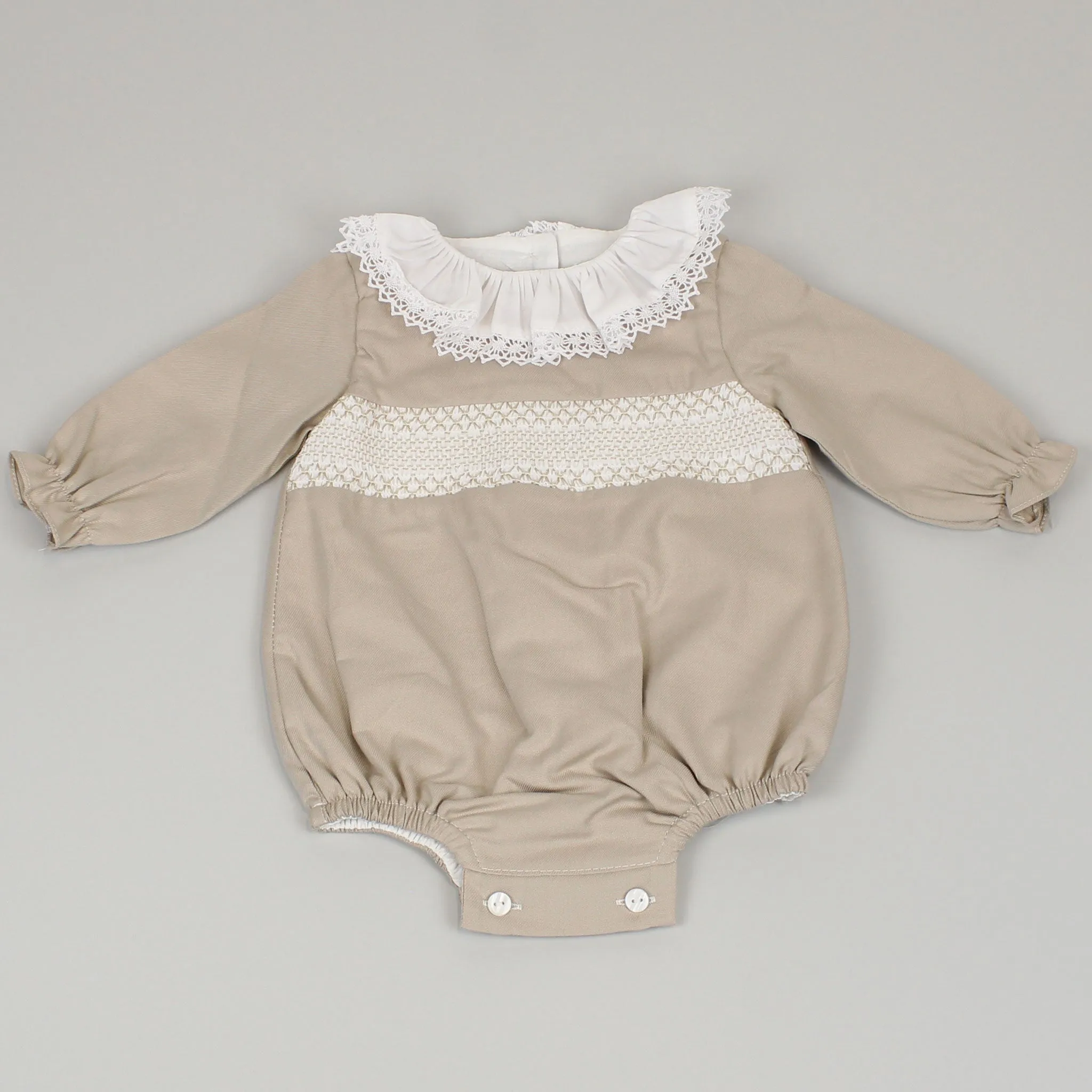 Baby Girls Beige Traditional Smocked Romper