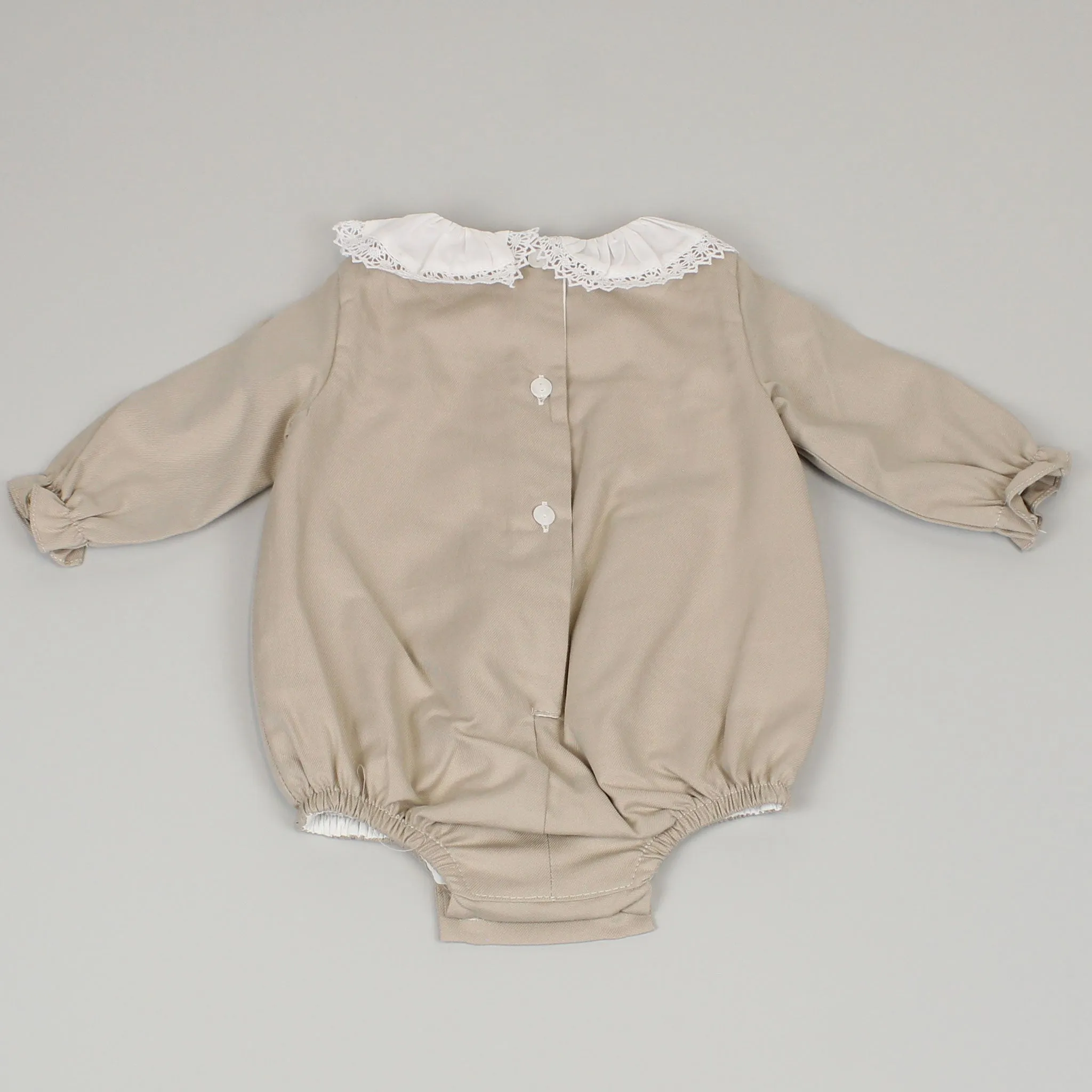 Baby Girls Beige Traditional Smocked Romper