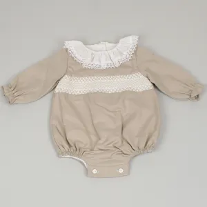 Baby Girls Beige Traditional Smocked Romper