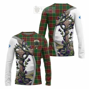 Baxter Tartan Long Sleeve T-Shirt with Family Crest and St. Andrew's Cross Accented by Thistle Vines