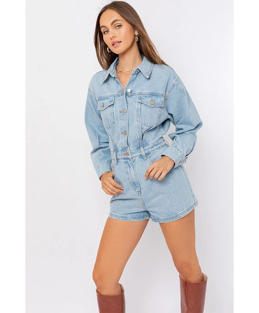 Be My Darlin Long Sleeve Denim Romper
