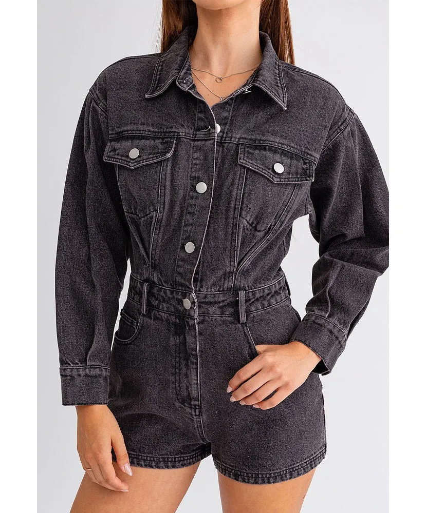 Be My Darlin Long Sleeve Denim Romper