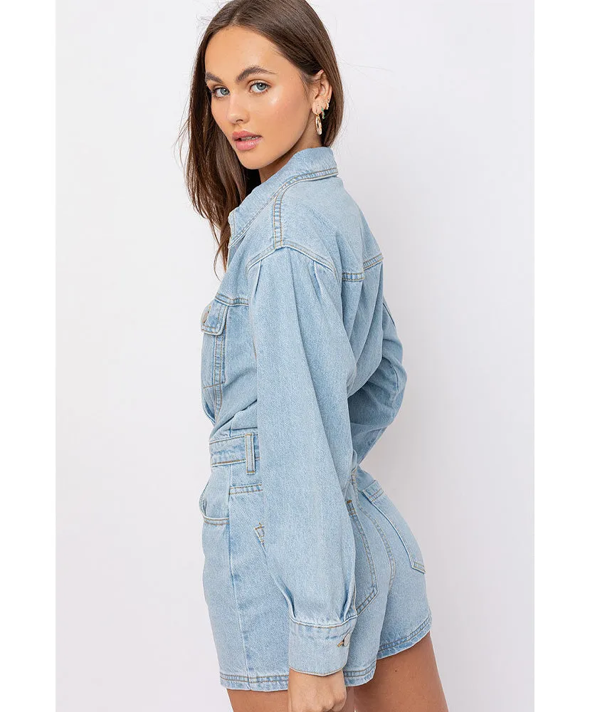 Be My Darlin Long Sleeve Denim Romper