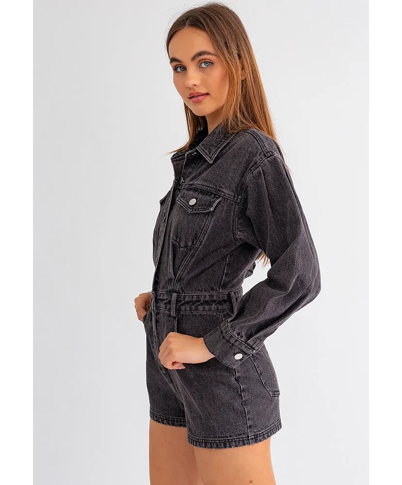 Be My Darlin Long Sleeve Denim Romper