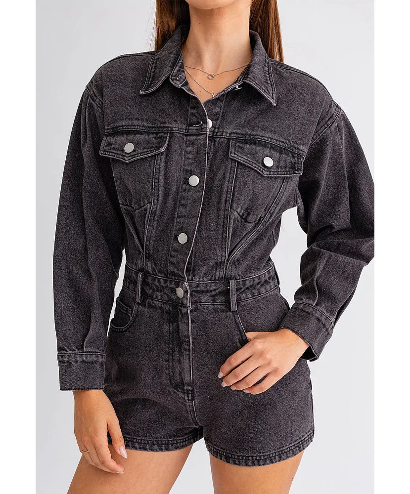 Be My Darlin Long Sleeve Denim Romper