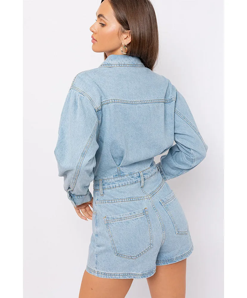 Be My Darlin Long Sleeve Denim Romper