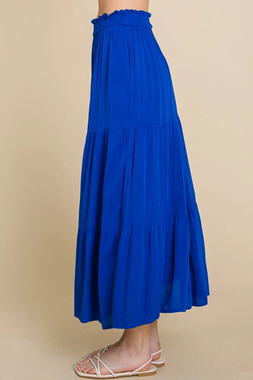 Beach Walk Full Size Frill Ruched Midi Skirt