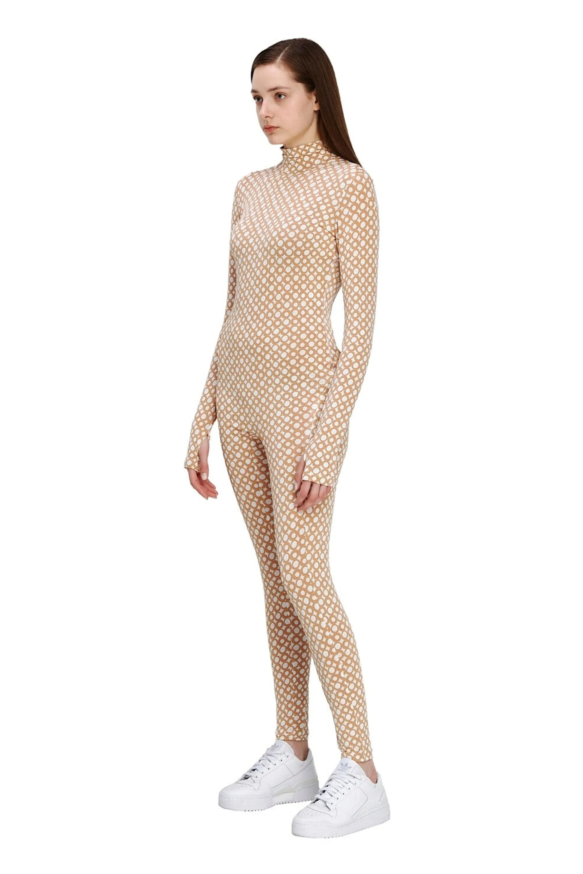 Beige Long Sleeve Turtleneck Full Bodysuit