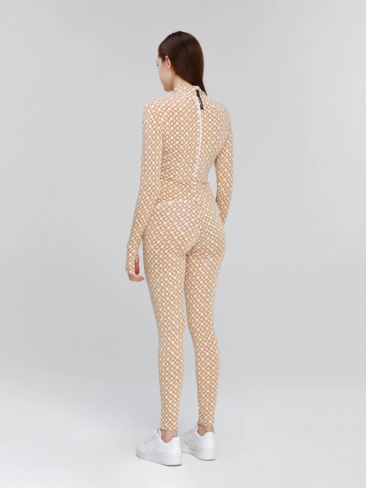 Beige Long Sleeve Turtleneck Full Bodysuit