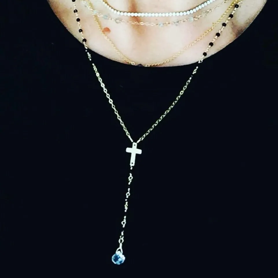 Black Spinel Cross Necklace