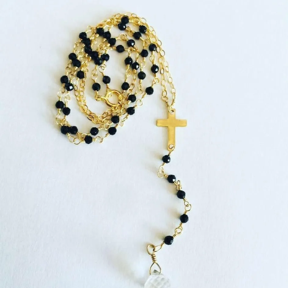 Black Spinel Cross Necklace