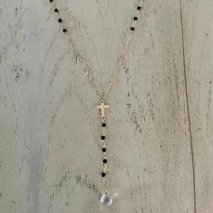 Black Spinel Cross Necklace
