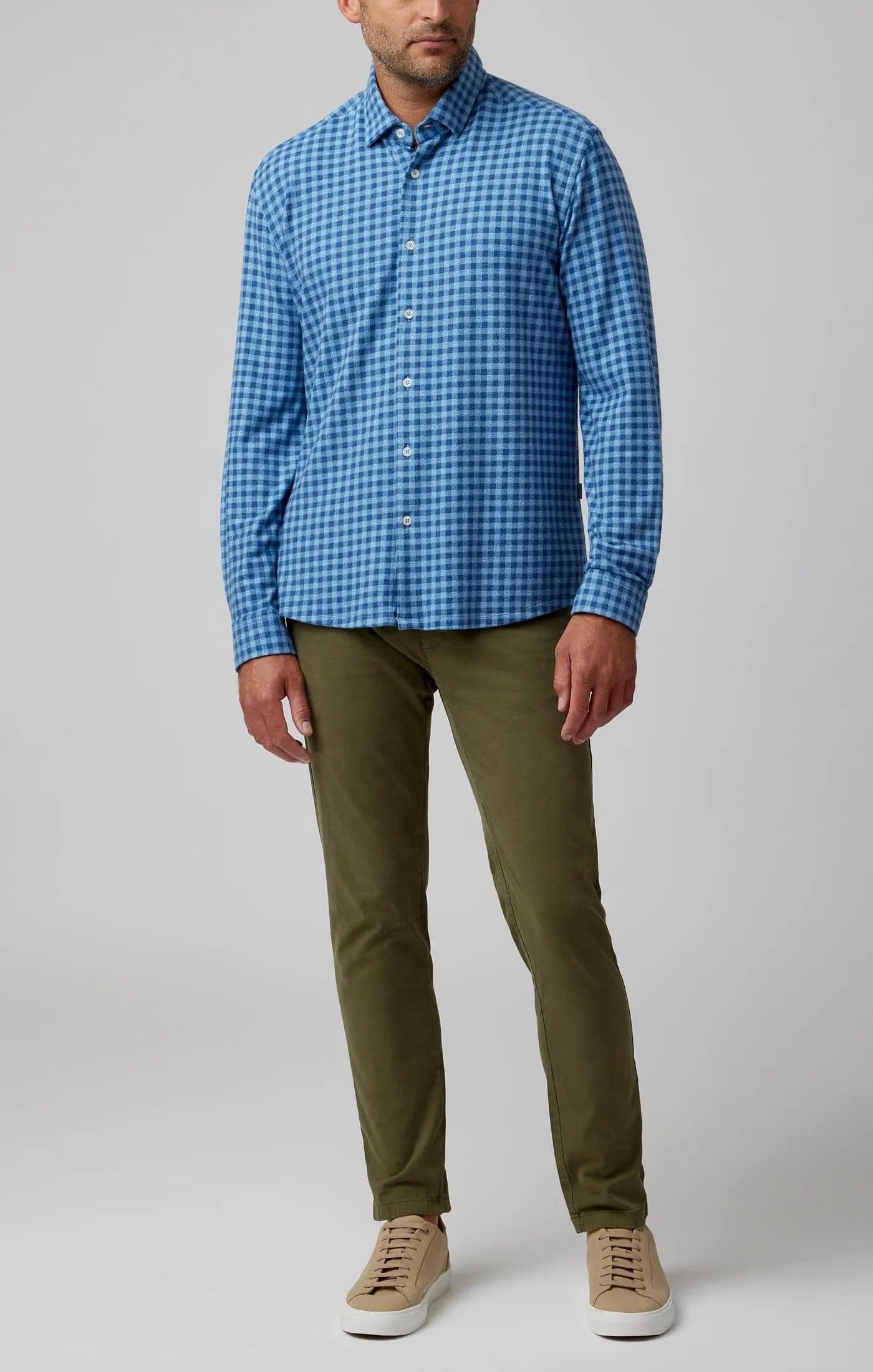 Blue Gingham Brushed Jersey Shirt