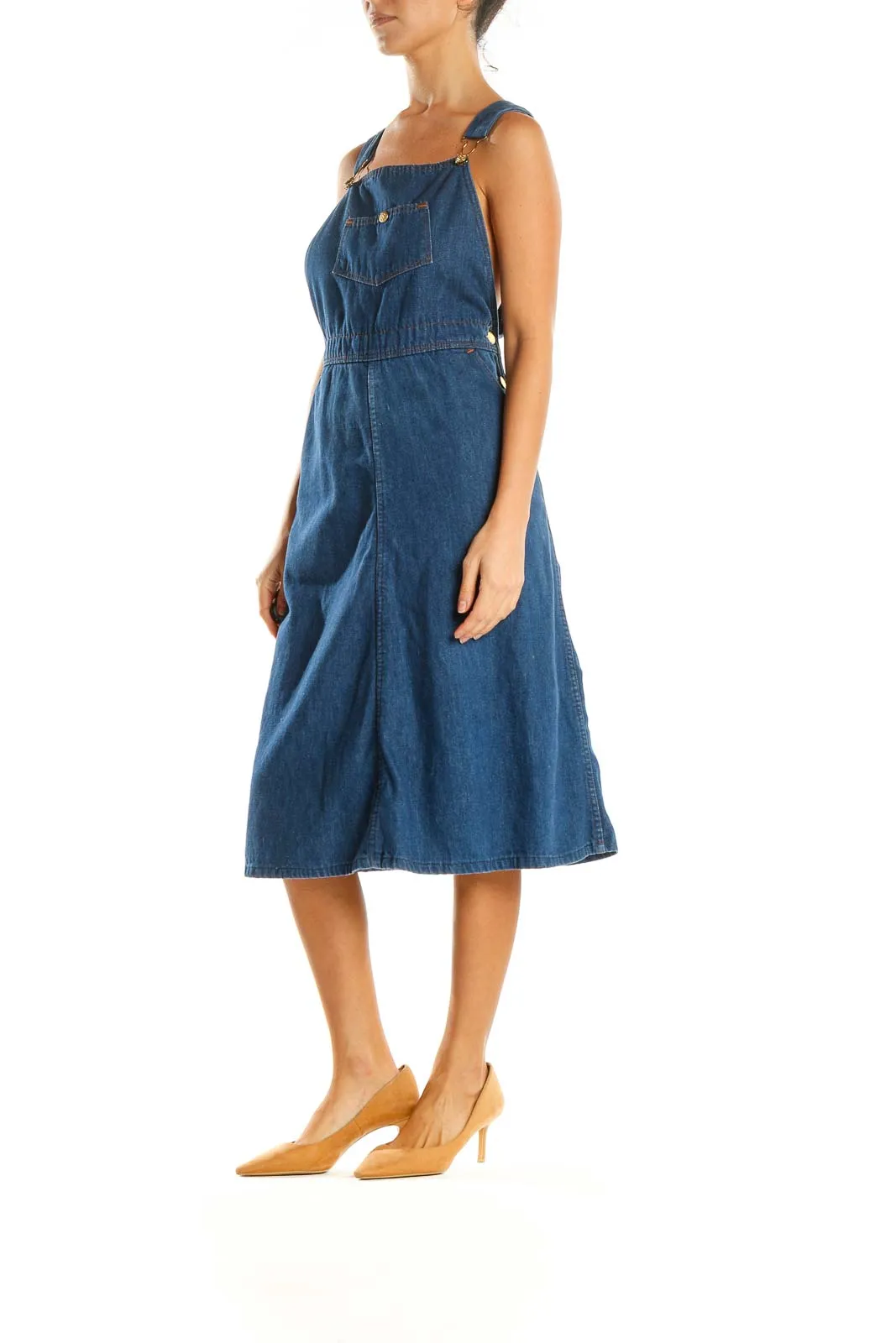 Blue Solid Bohemian Overall Dress