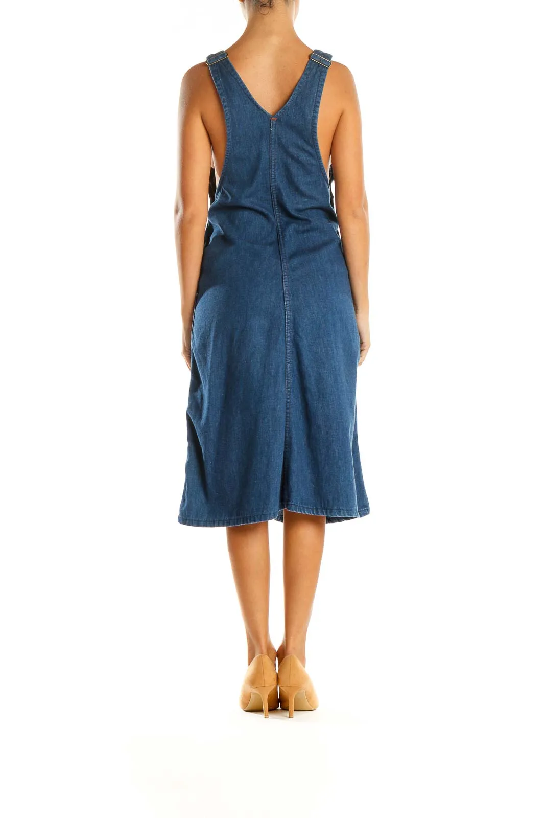 Blue Solid Bohemian Overall Dress