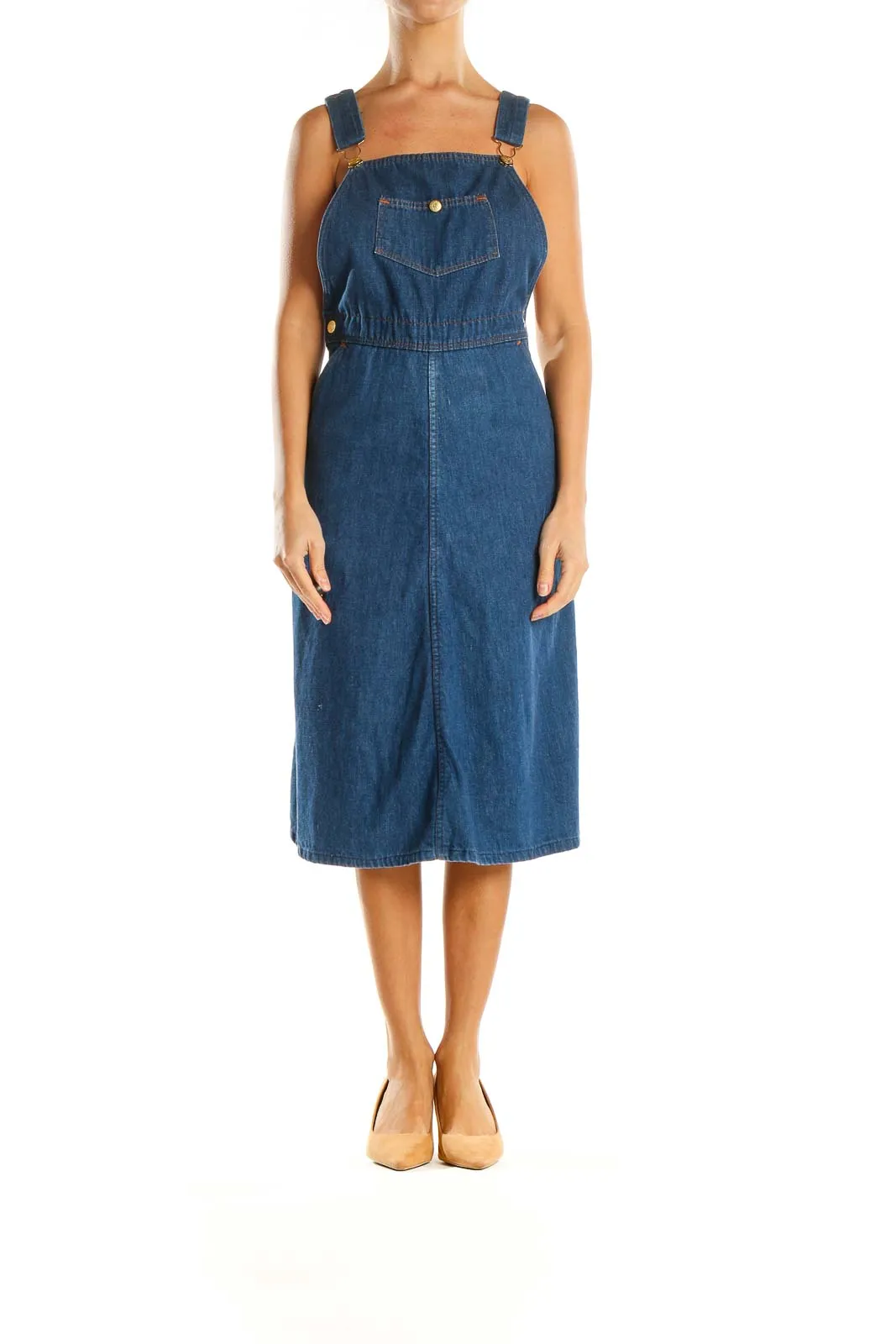 Blue Solid Bohemian Overall Dress