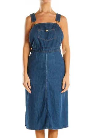 Blue Solid Bohemian Overall Dress