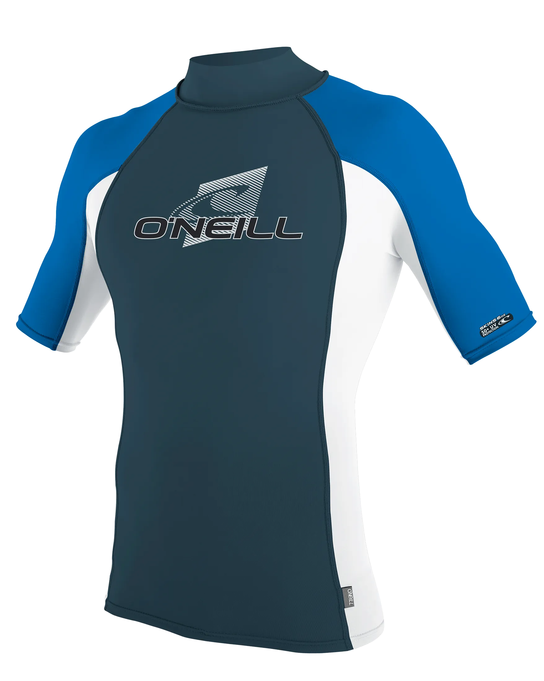 Boys Premium Skins Turtleneck Rash Vest in Cadet Blue, White & Ocean