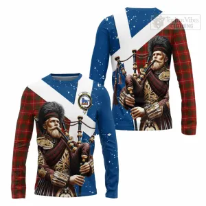 Bruce Tartan Long Sleeve T-Shirt with Family Crest Scottish Bagpiper Vibes
