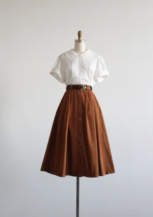 button front clay cotton midi skirt