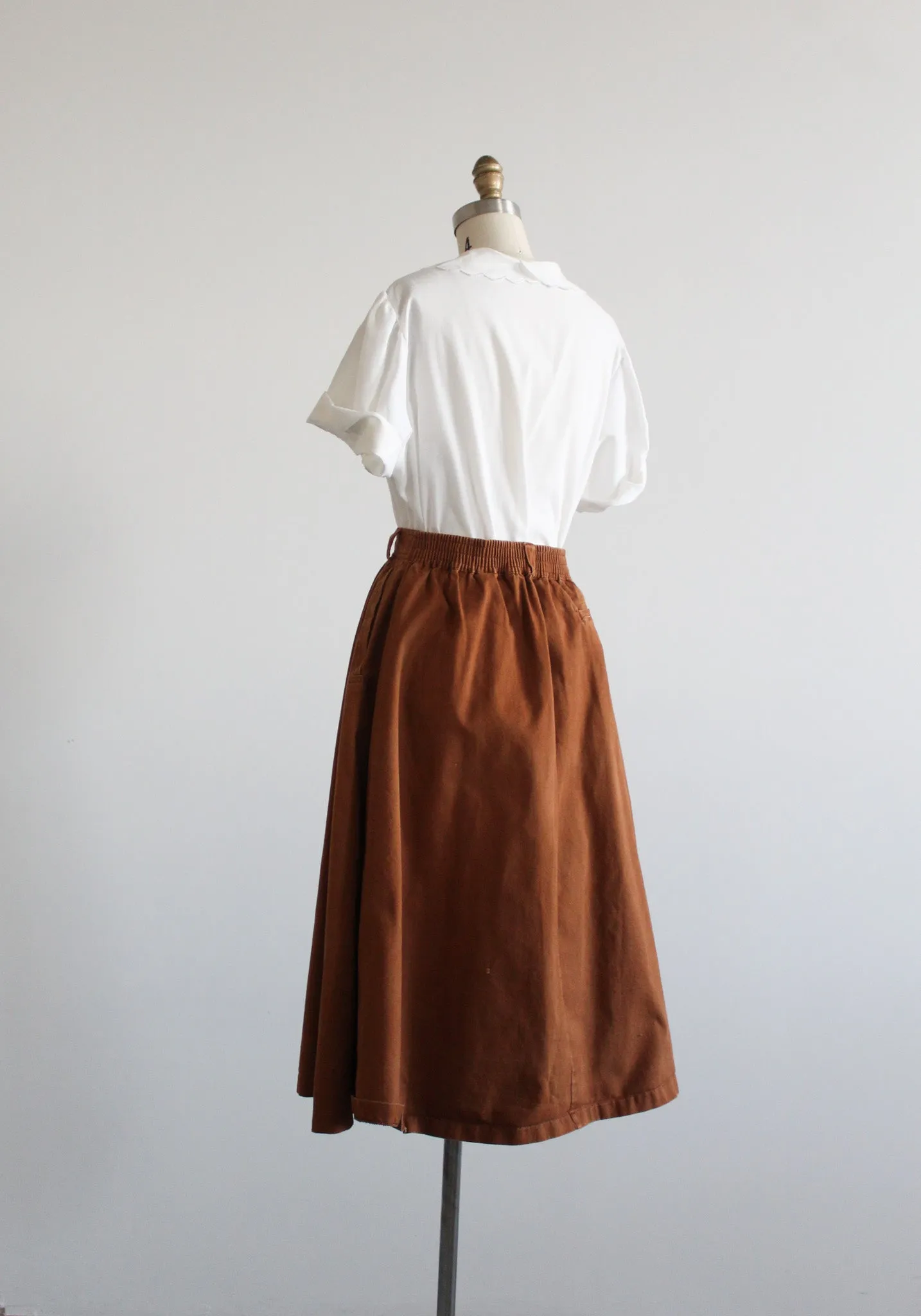 button front clay cotton midi skirt