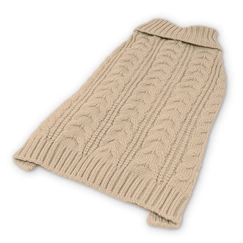 Cable Turtleneck Dog Sweater Beige