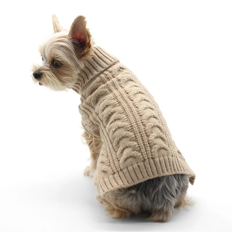 Cable Turtleneck Dog Sweater Beige