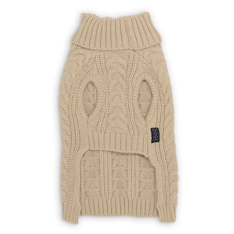 Cable Turtleneck Dog Sweater Beige