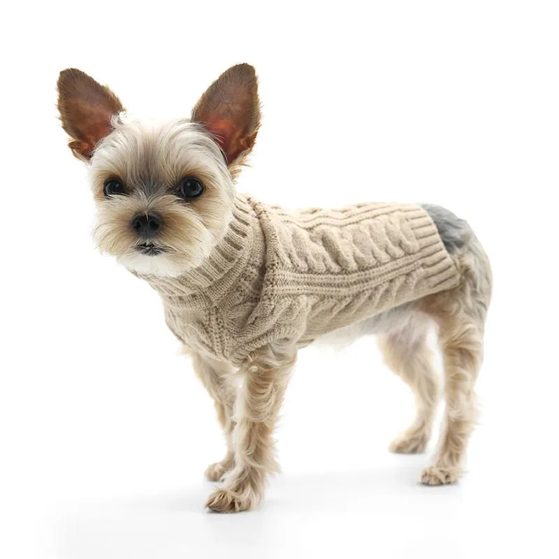 Cable Turtleneck Dog Sweater Beige