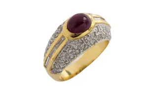 Cabochon ruby and diamond ring