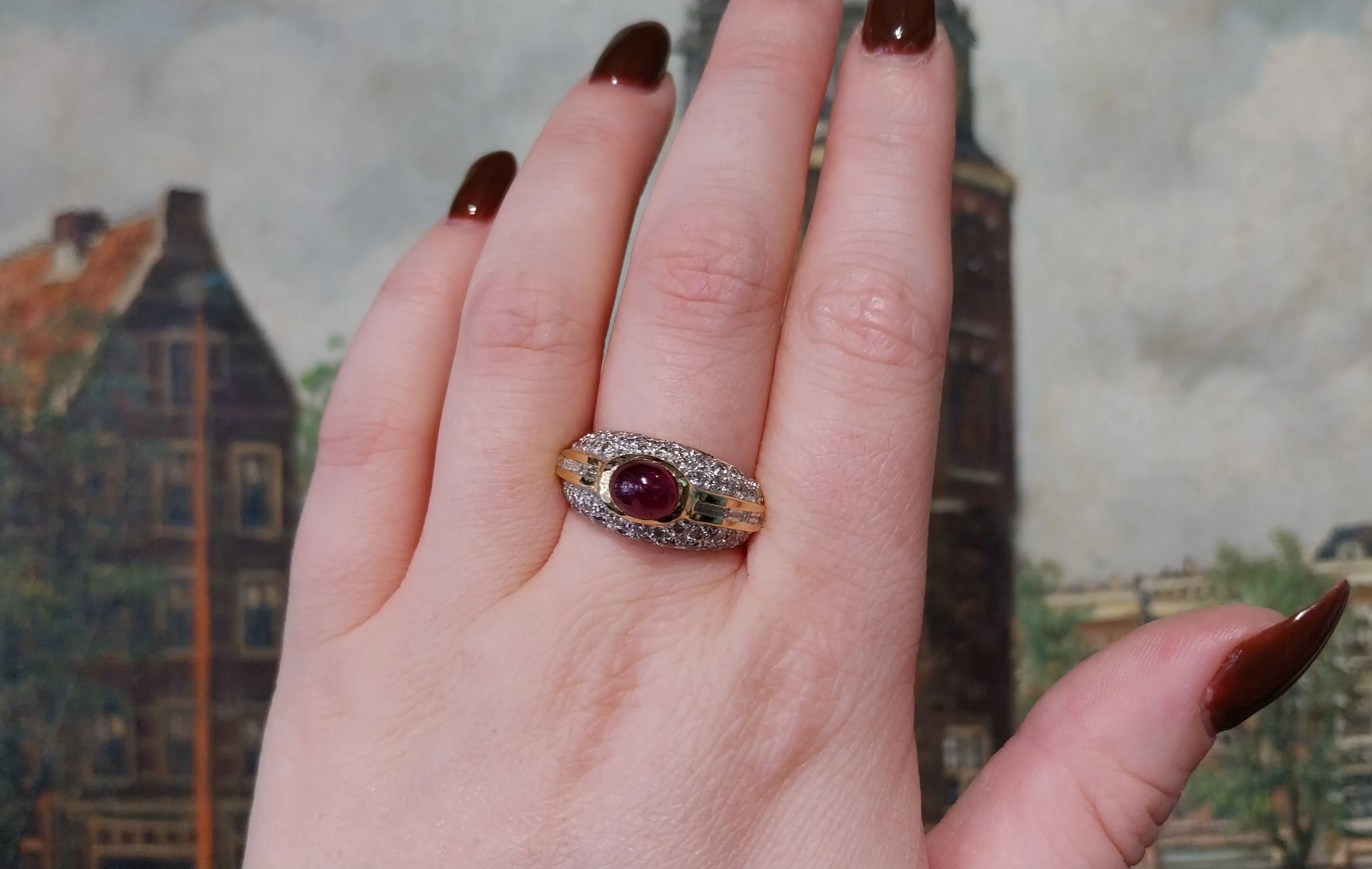 Cabochon ruby and diamond ring