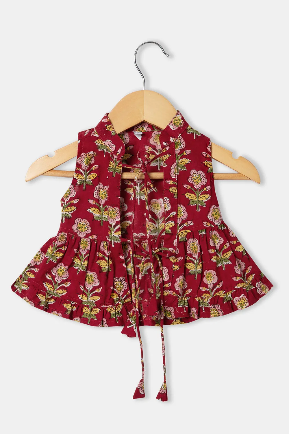 Chittythalli Girls Cottton Round Neck Frock with Mandarian Collar Overcoat - FR31